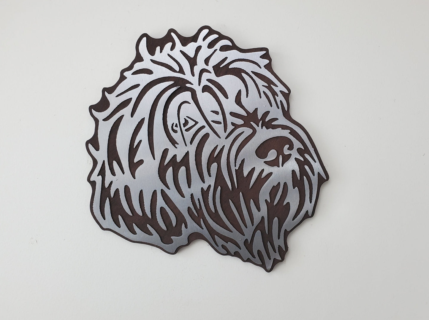 duck hunting dog metal art on wood