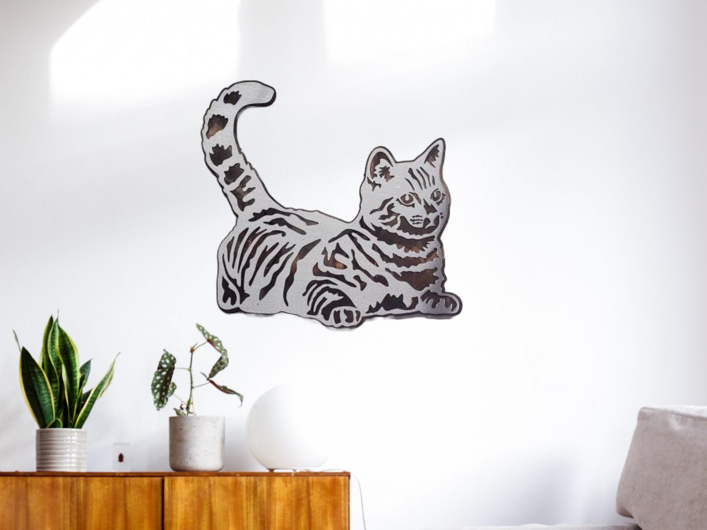 House Cat Metal Art on Wood