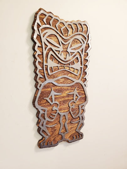 Tiki Man Metal Art on Wood