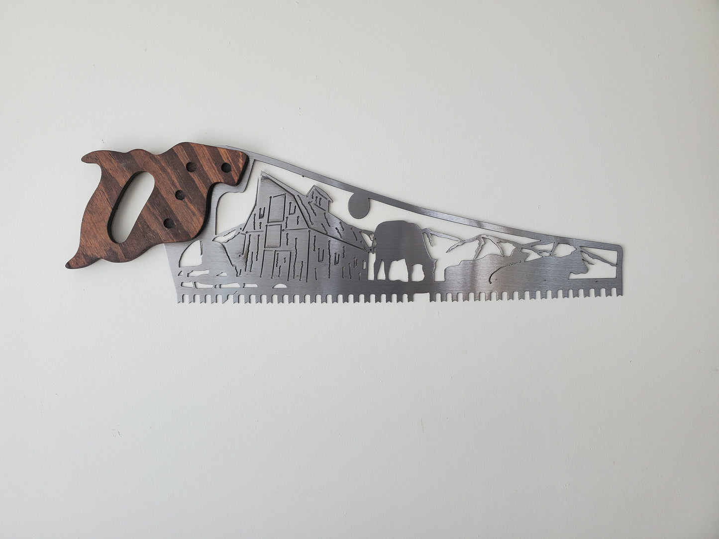 Farm scene handsaw metal art with barn