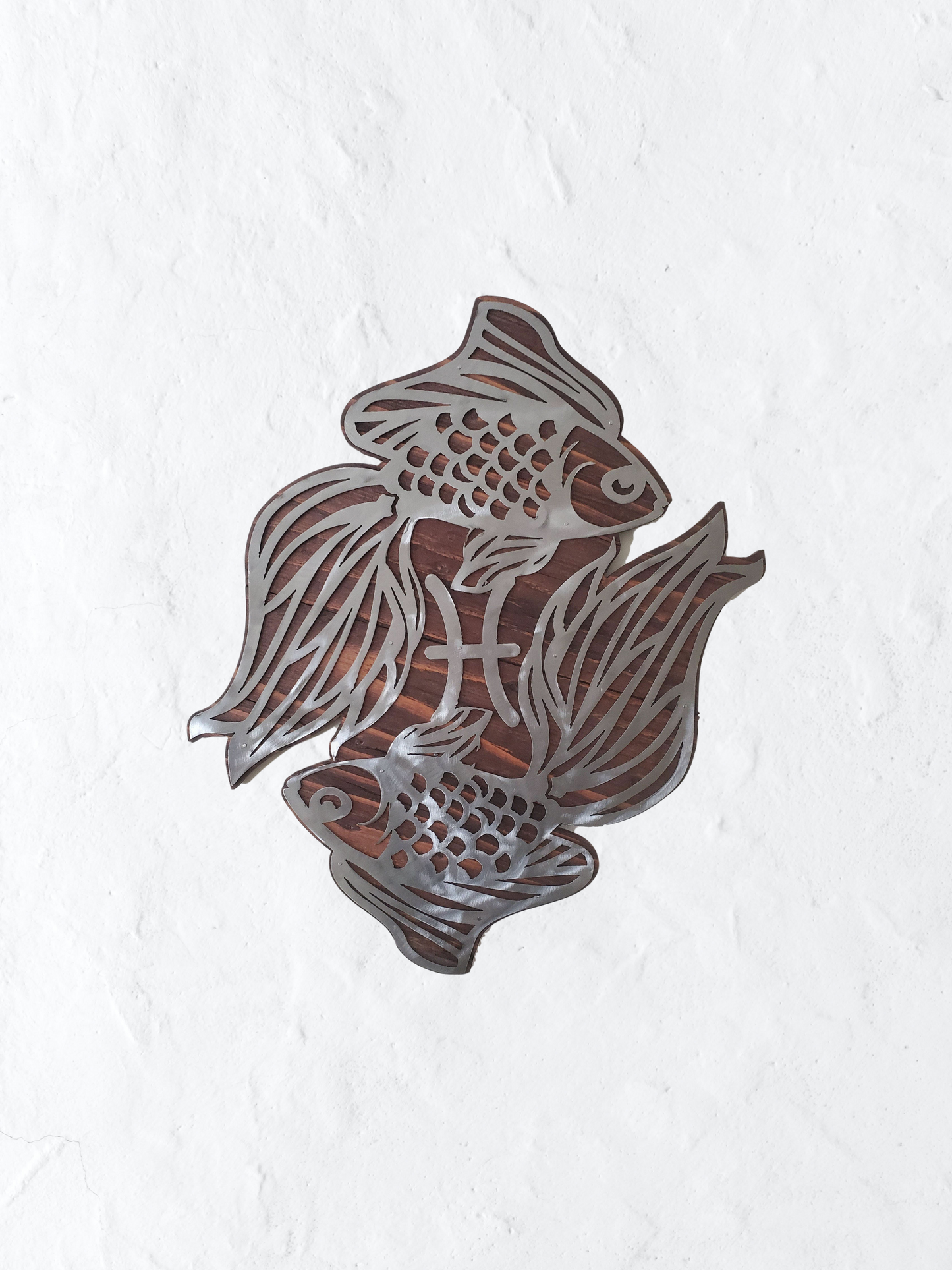 Pisces Symbol Metal Art on Wood