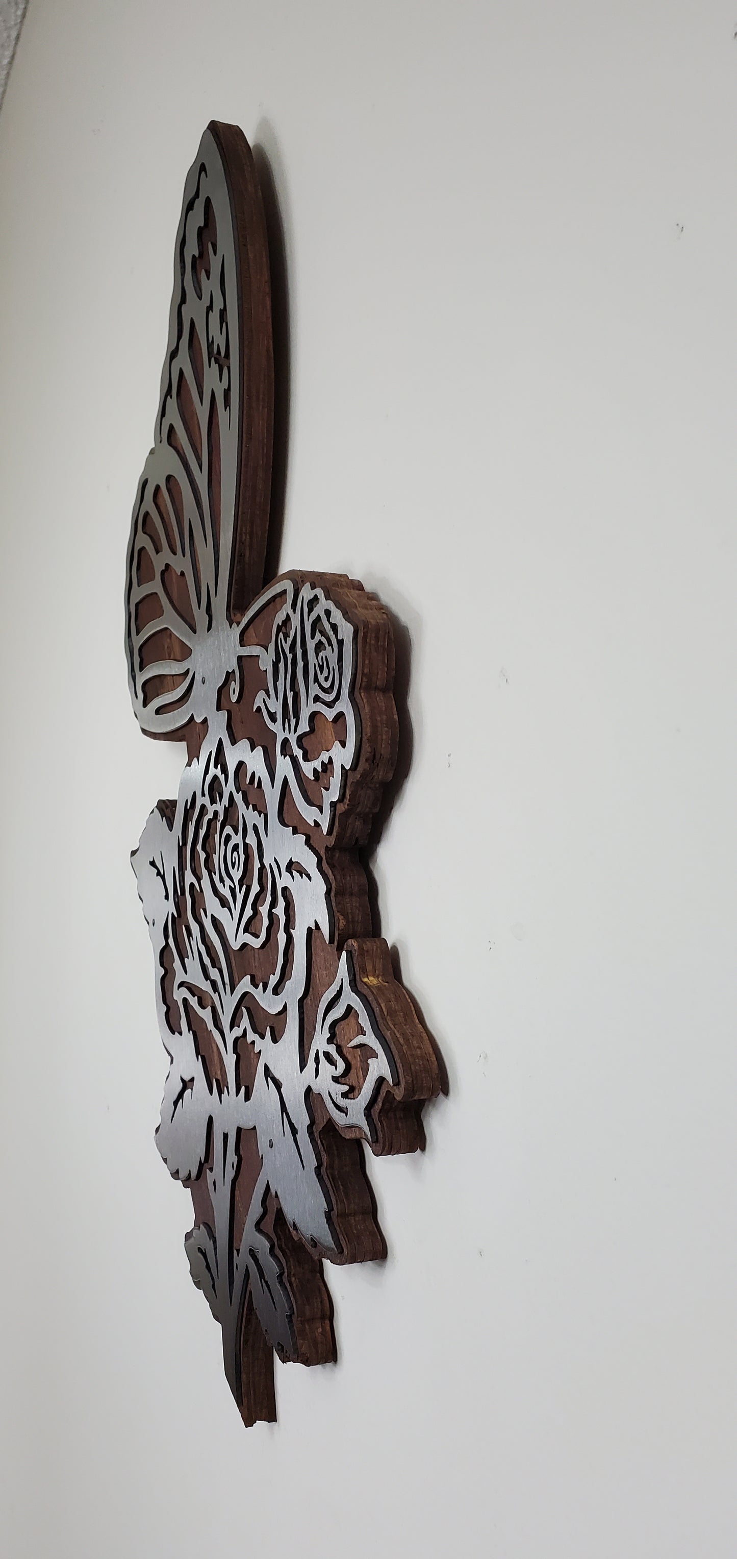 butterfly on rose metal art beamish