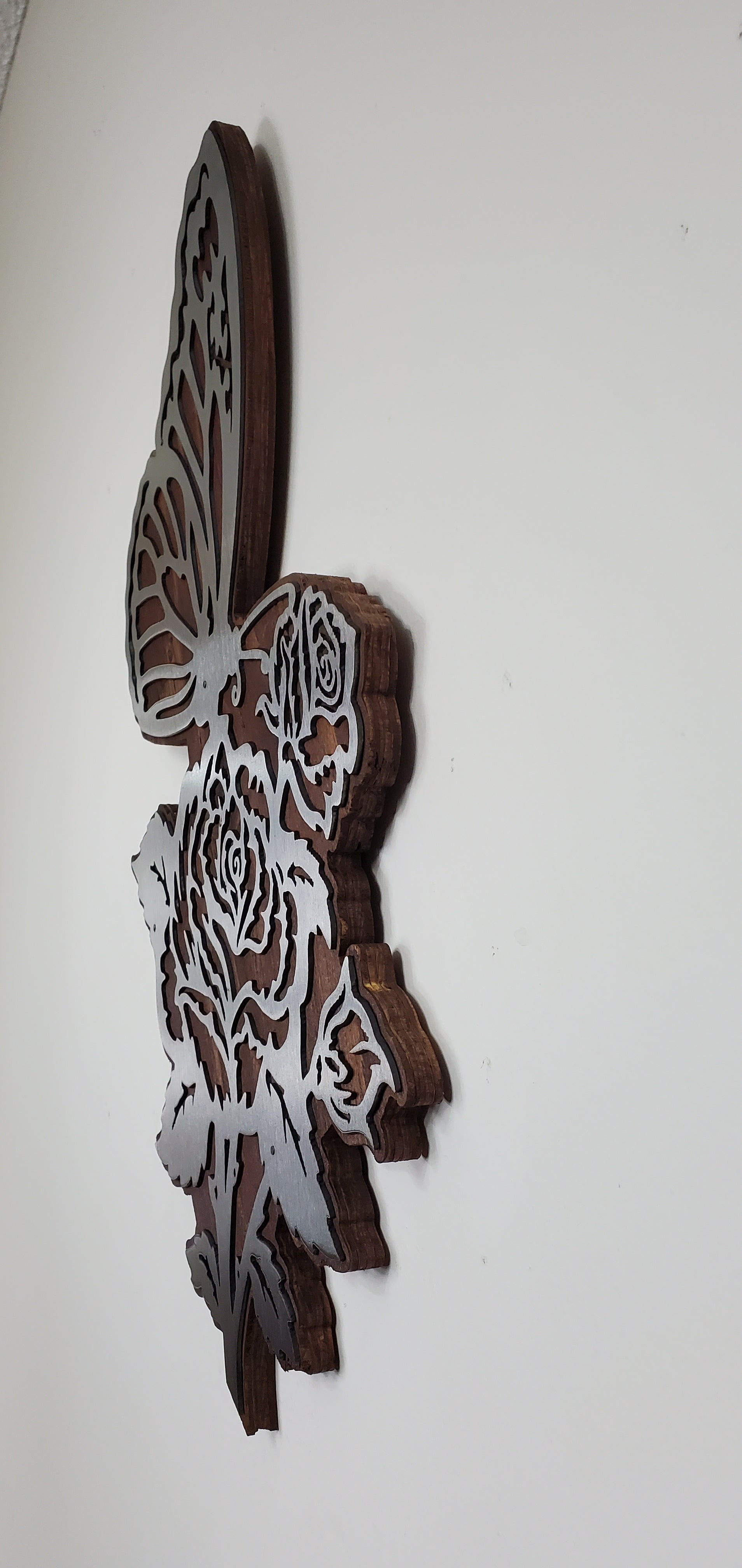 butterfly on rose metal art beamish