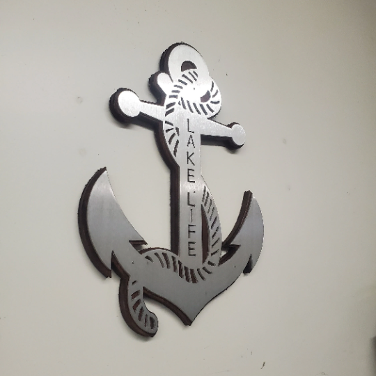 side view anchor with rope metal on wood wall decor