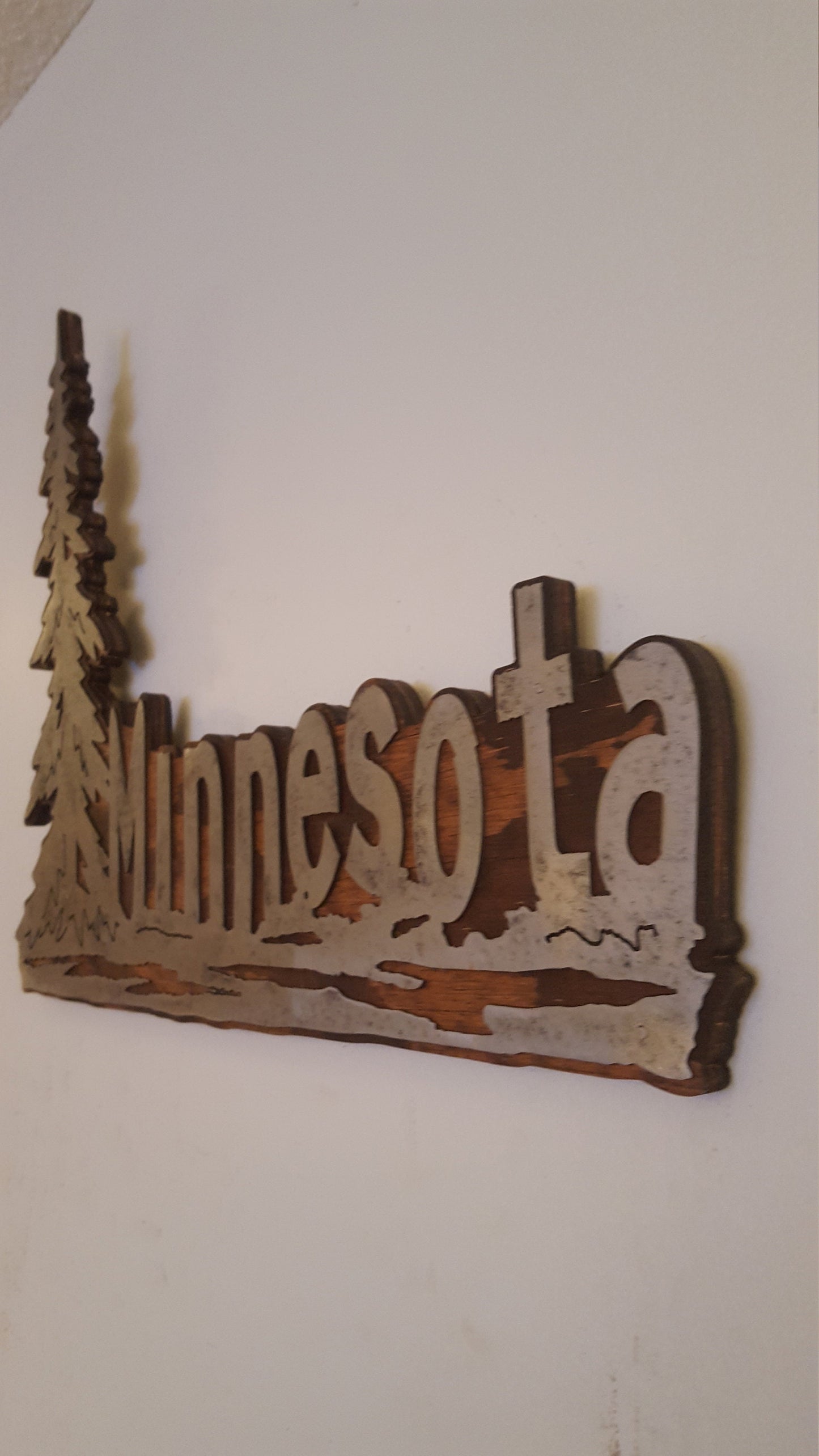 Minnesota with tree sign 18 inches wide metal art wall decor