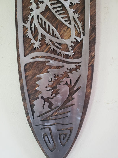 Surfboard Metal Art on Wood