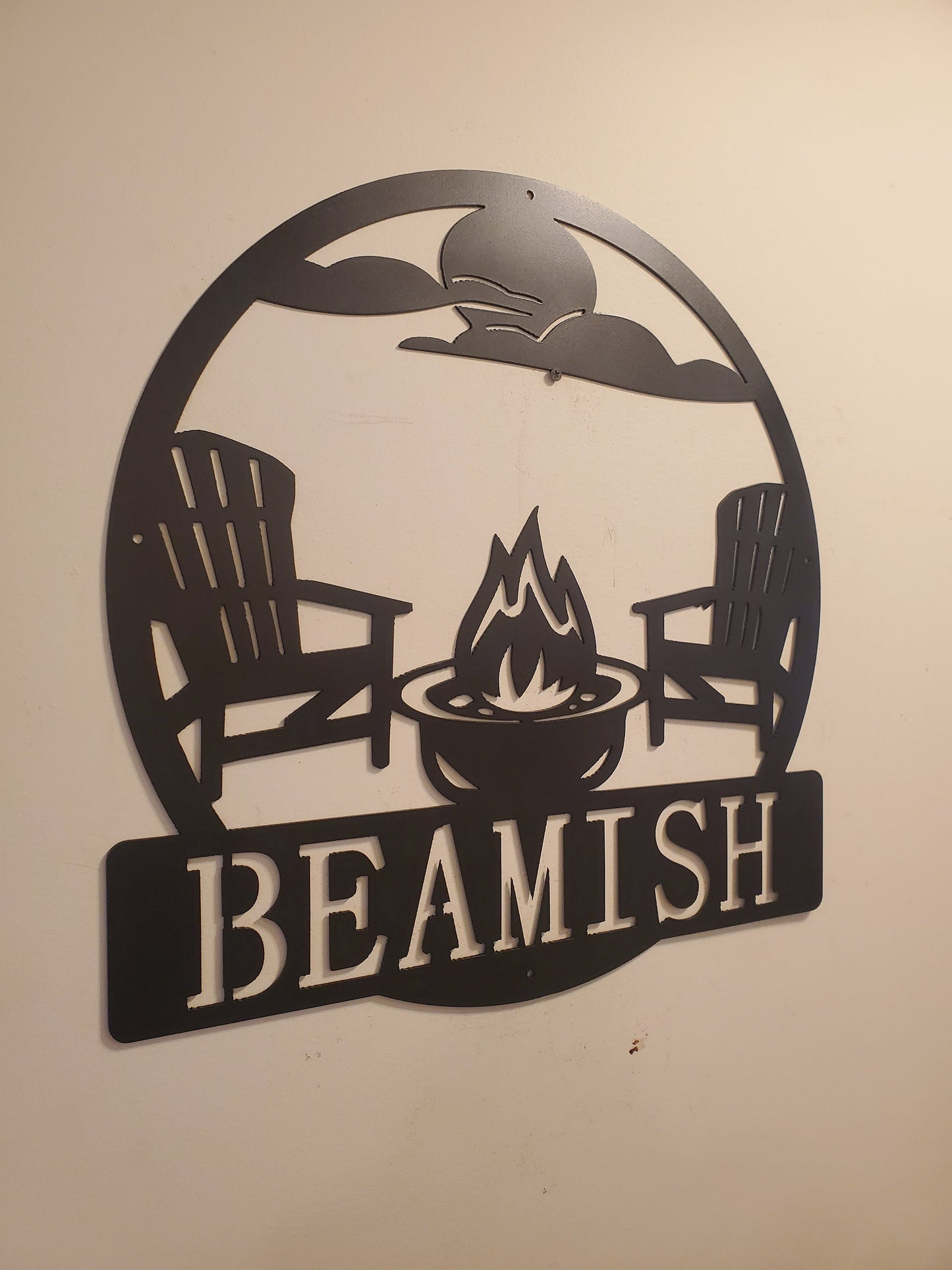 Personalized Monogram camping scene Camp fire Made In USA metal art monogram campfire wall decor