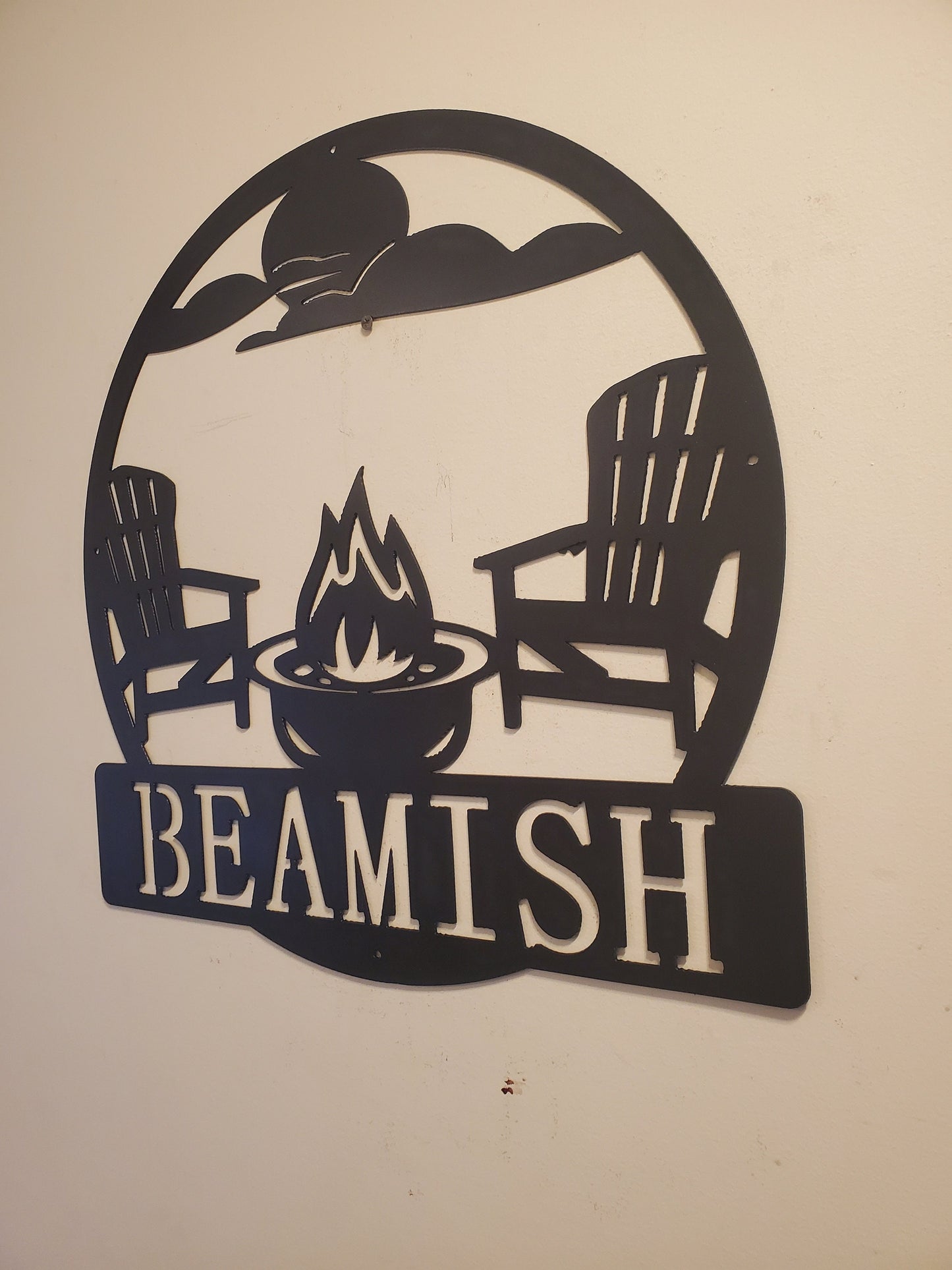 Personalized Monogram camping scene Camp fire Made In USA metal art monogram campfire wall decor