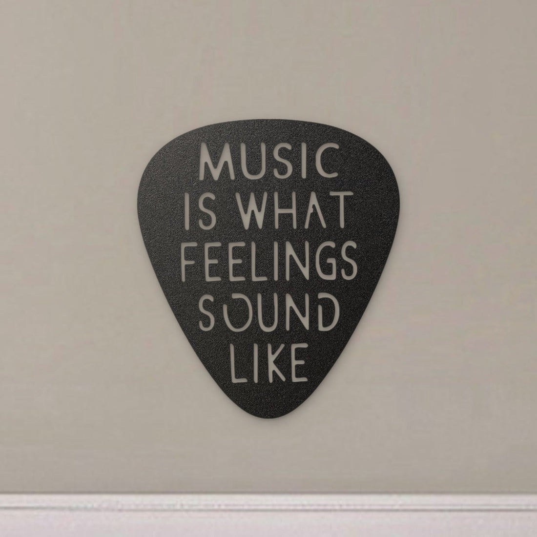 Music Is What Feelings Sound Like guitar pick metal wall art by Beamish Metal Works