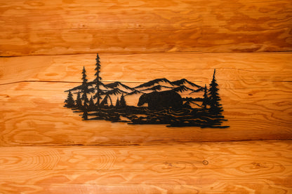 Bear Mountain Stream Scene | Metal Wildlife Wall Art