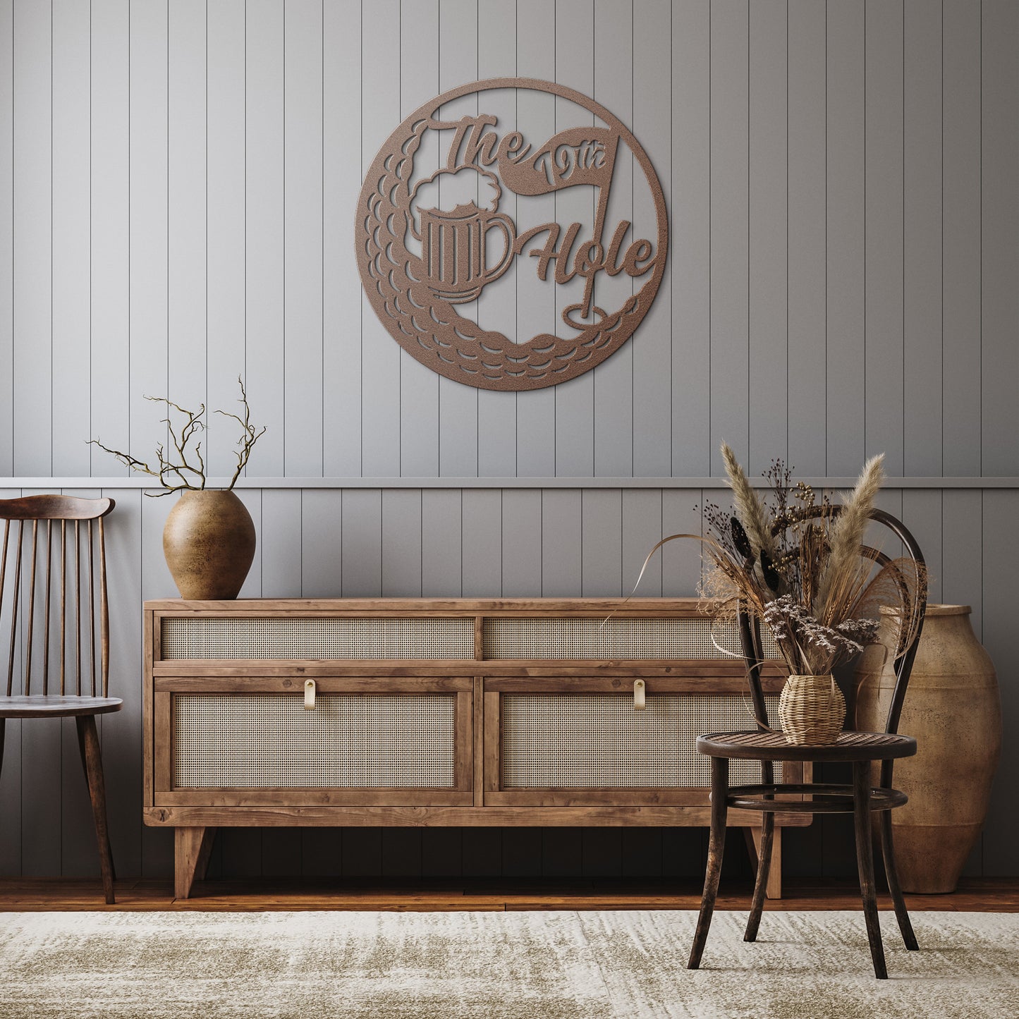 "19th Hole" Golf Themed Metal Wall Decor - Sports Bar Art - Golf Lover Home Accent