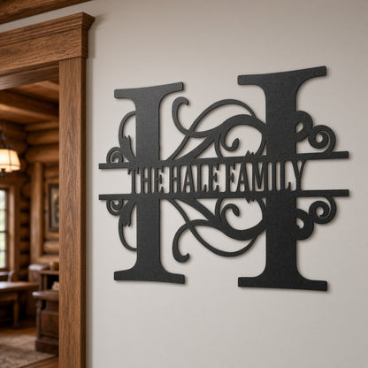 Split Letter Family Monogram Metal Wall Sign