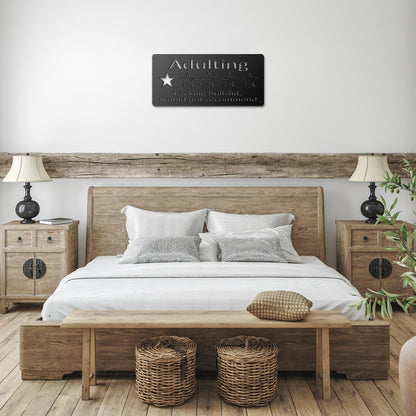 Adulting" 1-Star Review Metal Sign - Humorous Wall Decor - Funny Home Accent