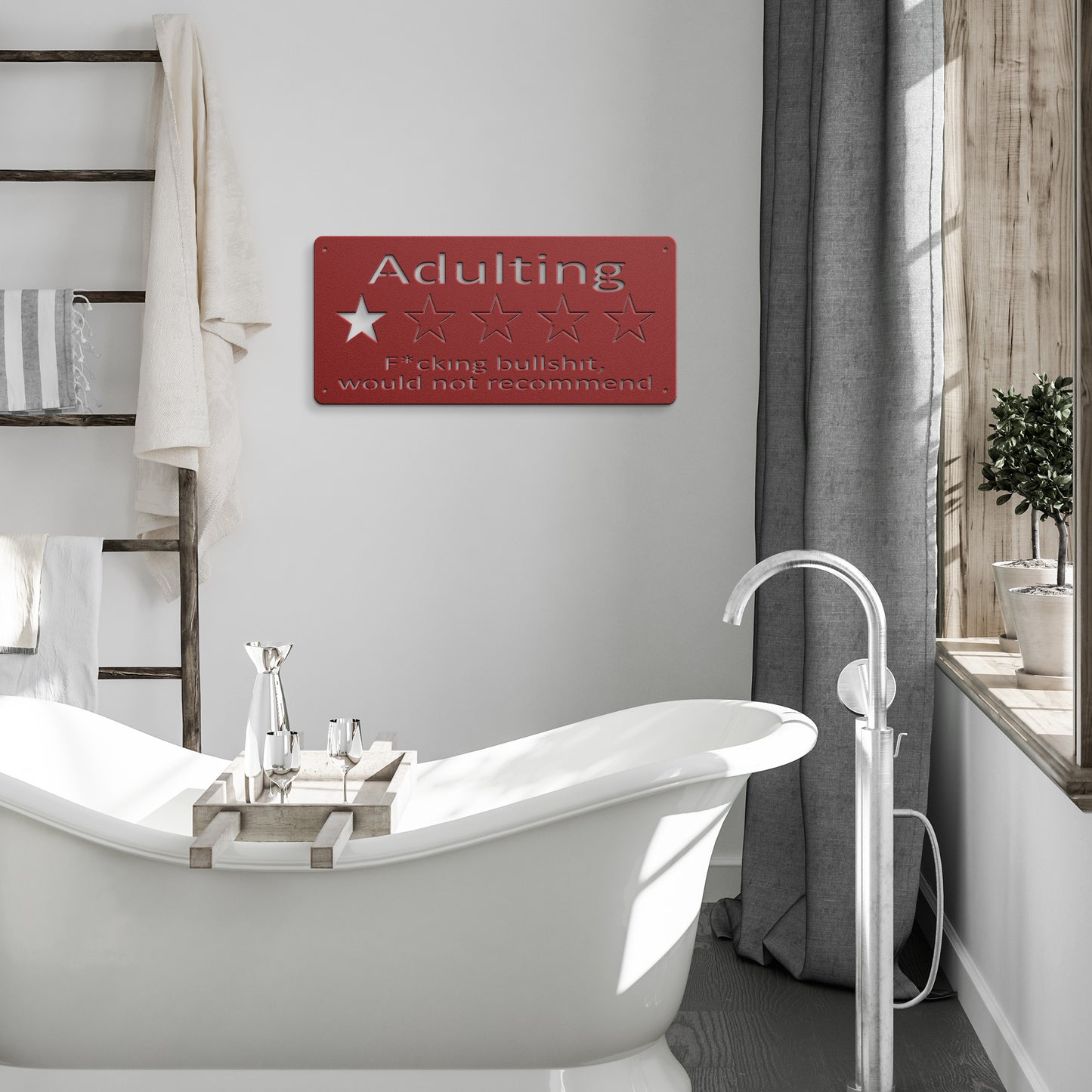 Adulting" 1-Star Review Metal Sign - Humorous Wall Decor - Funny Home Accent