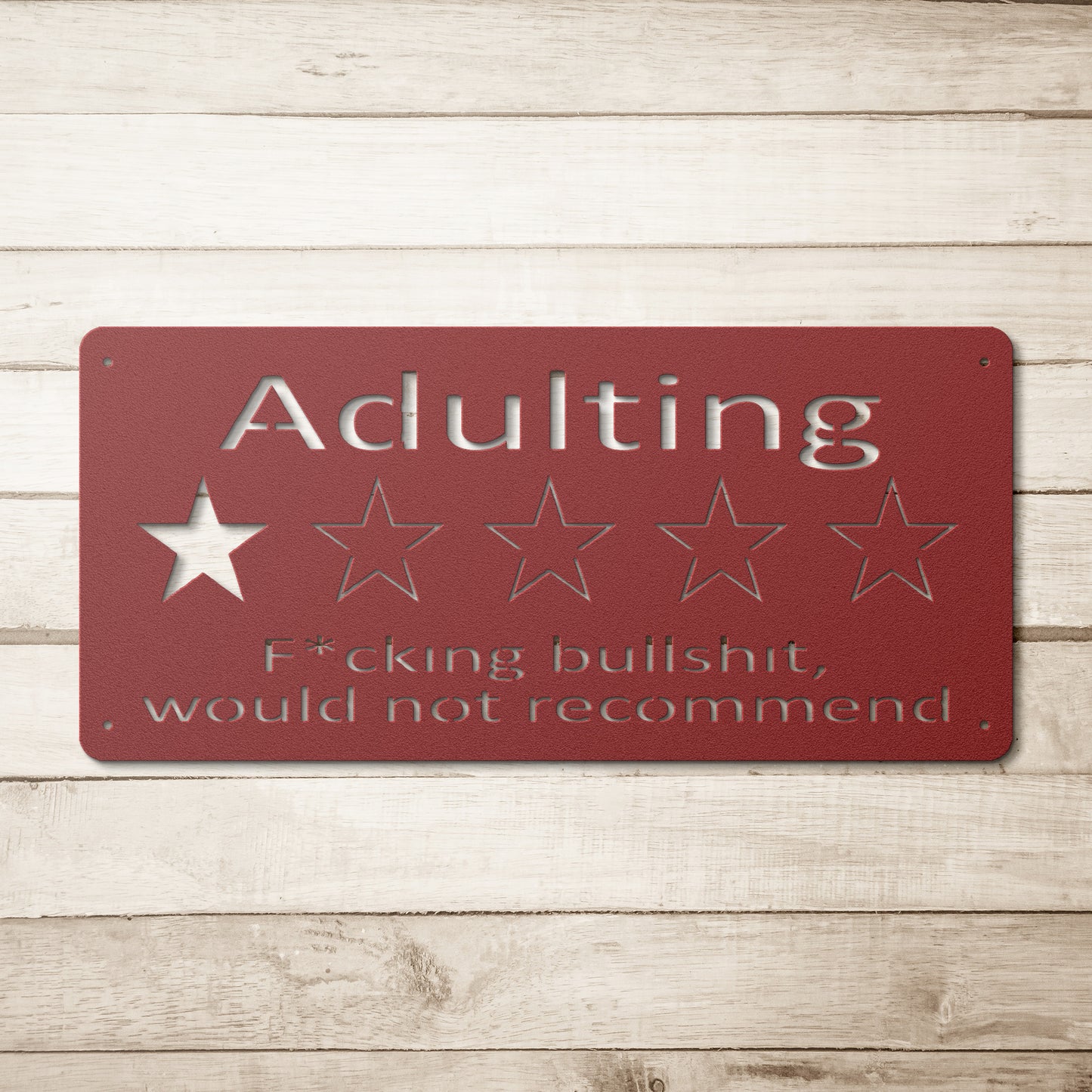 Adulting" 1-Star Review Metal Sign - Humorous Wall Decor - Funny Home Accent