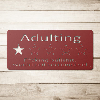Adulting" 1-Star Review Metal Sign - Humorous Wall Decor - Funny Home Accent