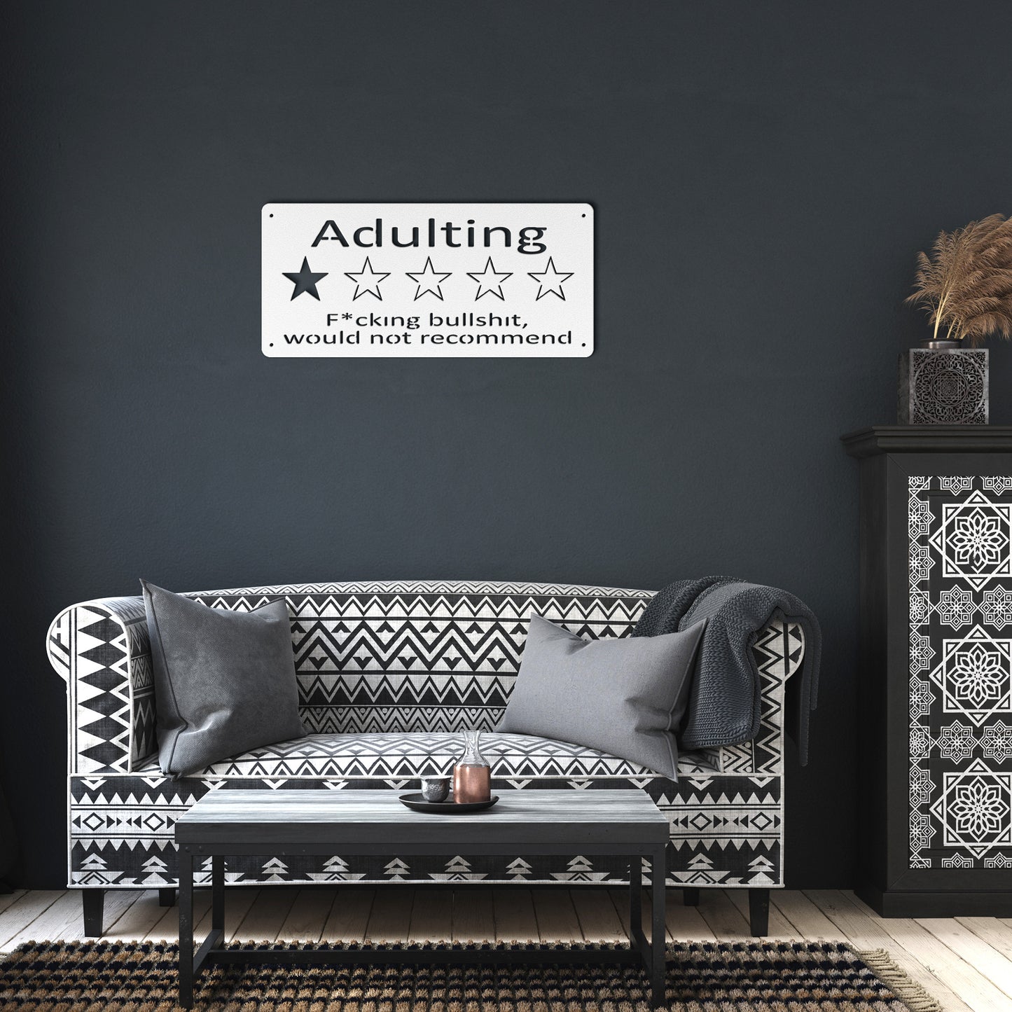Adulting" 1-Star Review Metal Sign - Humorous Wall Decor - Funny Home Accent