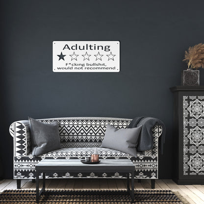 Adulting" 1-Star Review Metal Sign - Humorous Wall Decor - Funny Home Accent