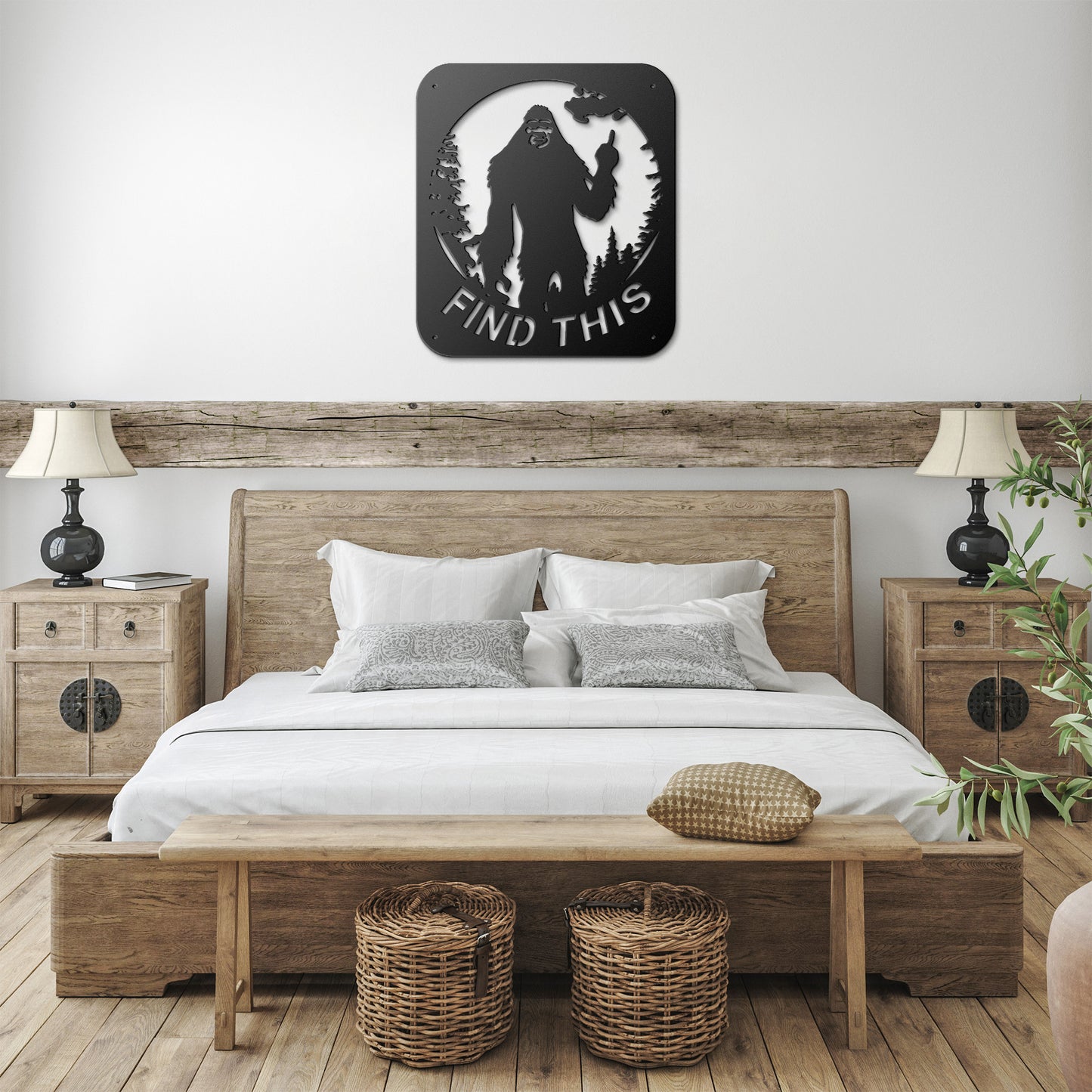 Bigfoot in the Woods "Find This" Metal Art - Handcrafted Sasquatch Wall Decor