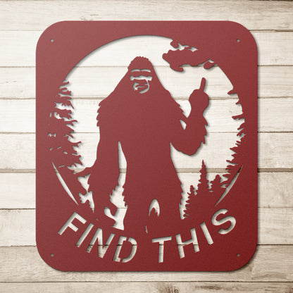 Bigfoot in the Woods "Find This" Metal Art - Handcrafted Sasquatch Wall Decor
