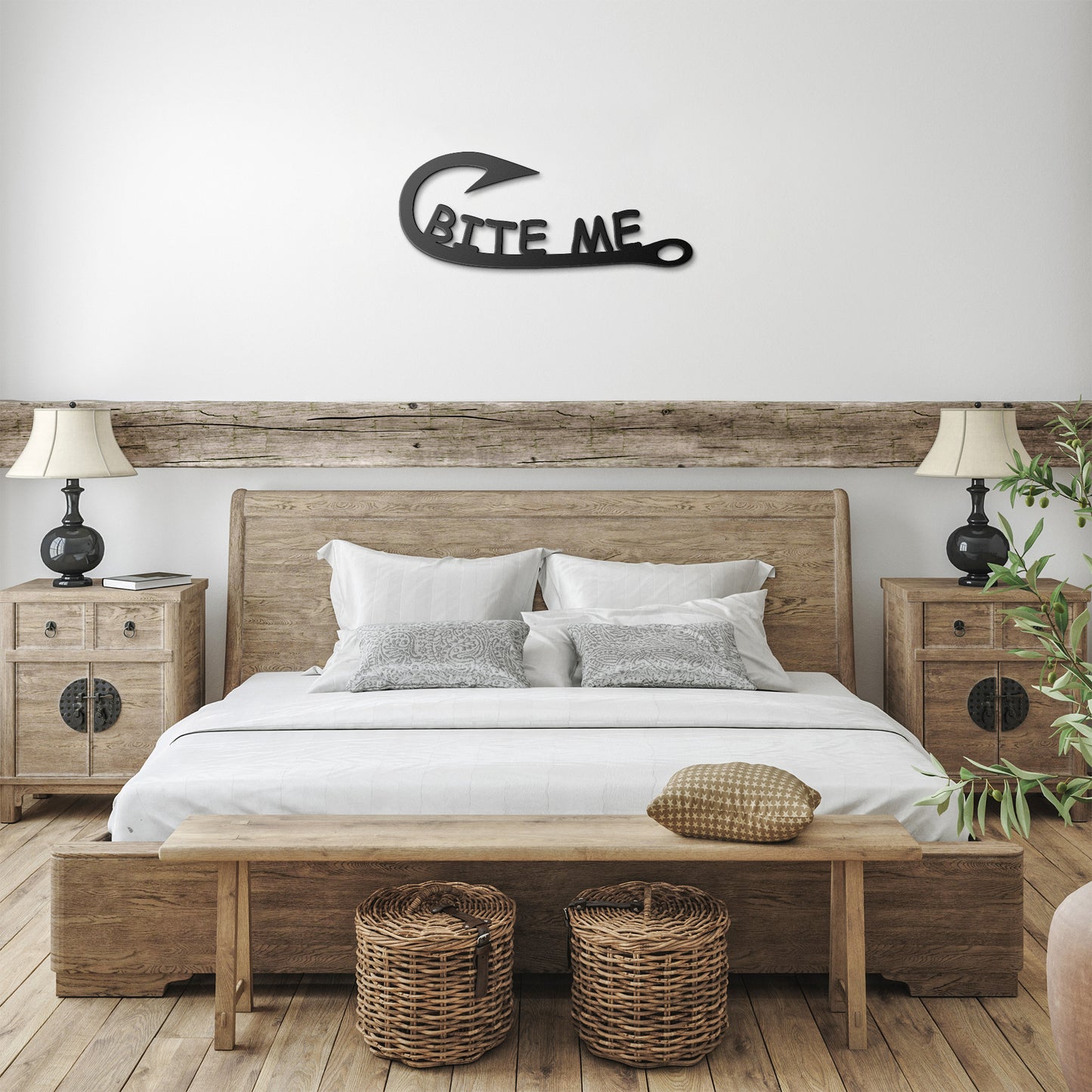 Bite Me Fish Hook Metal Sign - USA - Cabin - Home - Gift