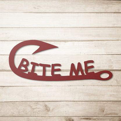 Bite Me Fish Hook Metal Sign - USA - Cabin - Home - Gift