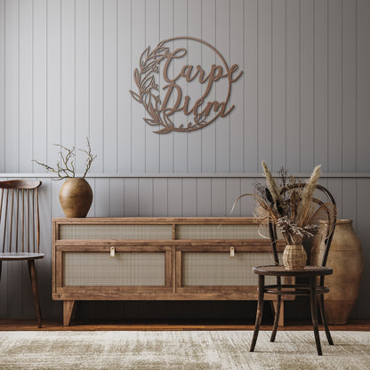 Carpe Diem Circle with Vines Metal Sign