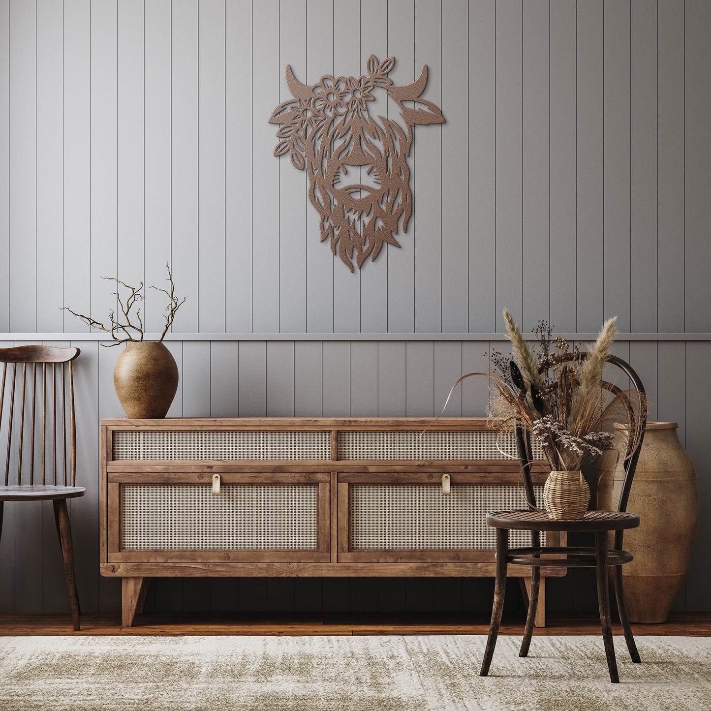 Cow Metal Wall Art - Highland Cow - Rustic Home Accent - USA