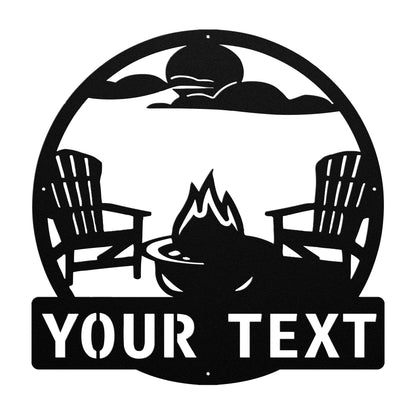Cozy Campfire Custom Name Sign | Outdoor Metal Chairs Art | Personalized Garden Decor