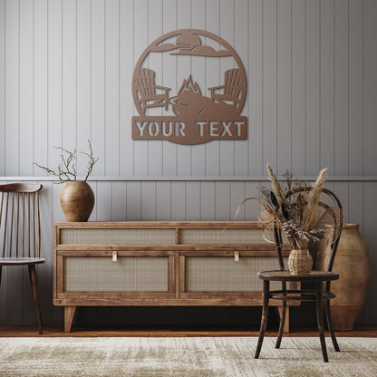 Cozy Campfire Custom Name Sign | Outdoor Metal Chairs Art | Personalized Garden Decor