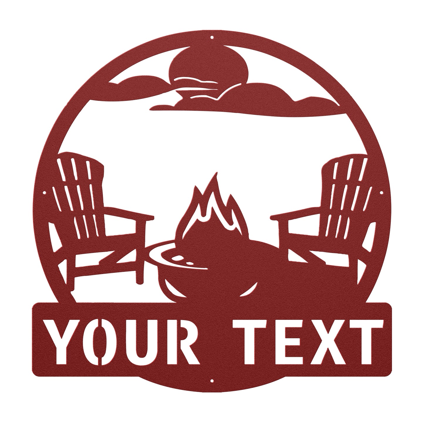 Cozy Campfire Custom Name Sign | Outdoor Metal Chairs Art | Personalized Garden Decor
