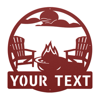 Cozy Campfire Custom Name Sign | Outdoor Metal Chairs Art | Personalized Garden Decor