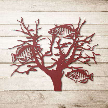 Crappies in a Bush Wall Art - Intricate Metal Decor for Fishing Enthusiasts