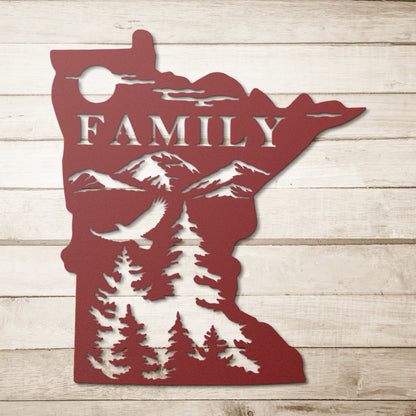 Family Roots in Minnesota: State Outline Metal Art with Tree Design