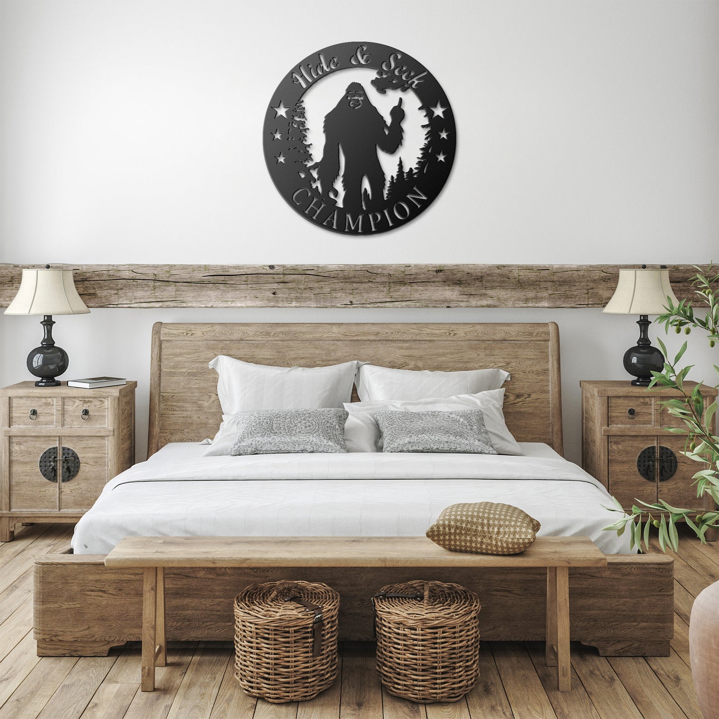 Hide and Seek Champion" Bigfoot Metal Art - Laser Cut Sasquatch Wall Decor