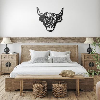 Highland Cow Head Metal Sign - Rustic Home Decor - Animal Wall Art