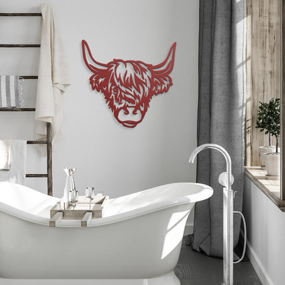 Highland Cow Head Metal Sign - Rustic Home Decor - Animal Wall Art
