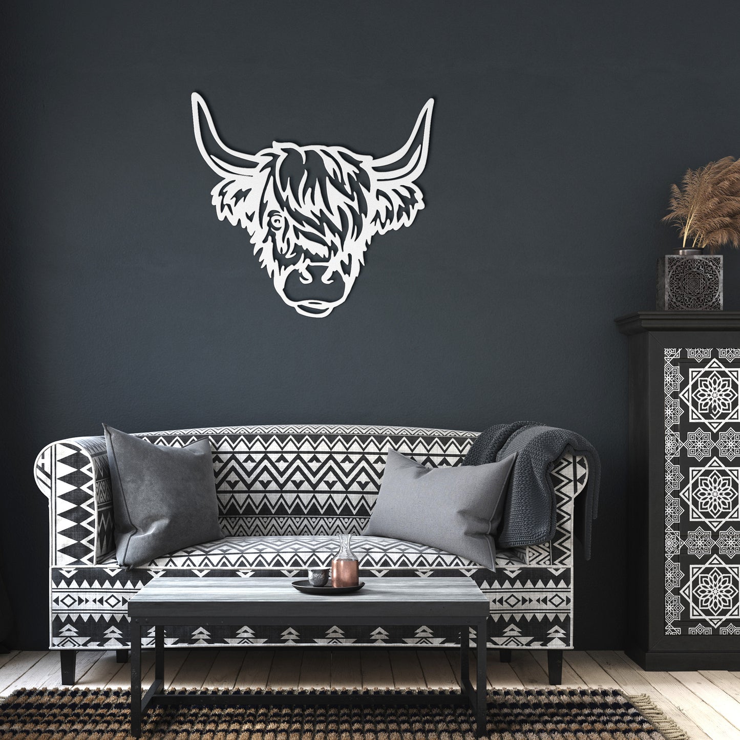 Highland Cow Head Metal Sign - Rustic Home Decor - Animal Wall Art