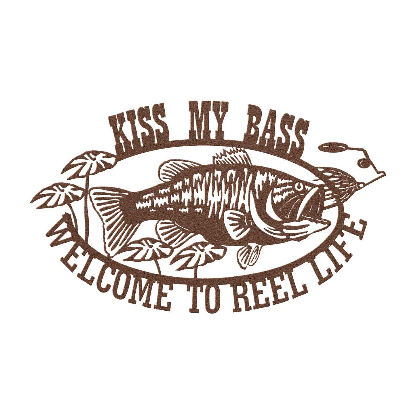 Kiss My Bass Fishing Sign - Humorous Metal Wall Art for Anglers - Laser Cut Sign