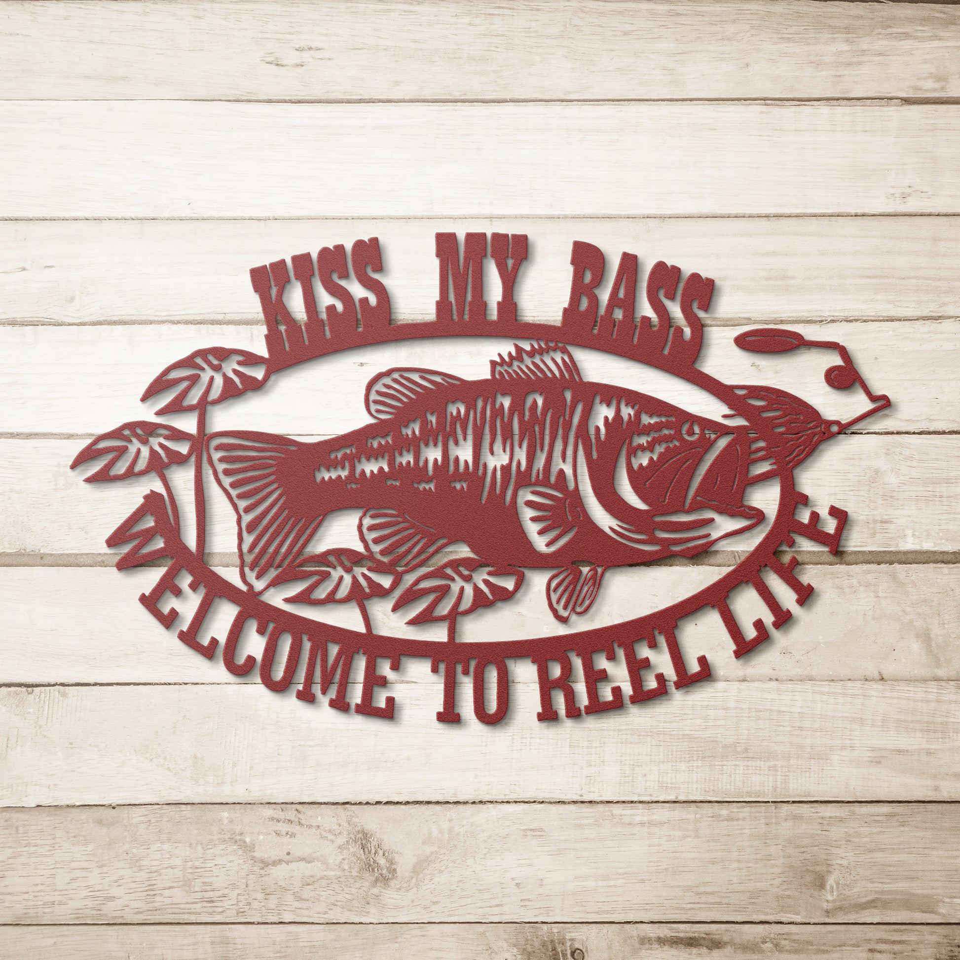 Kiss My Bass Fishing Sign - Humorous Metal Wall Art for Anglers - Laser Cut  Sign