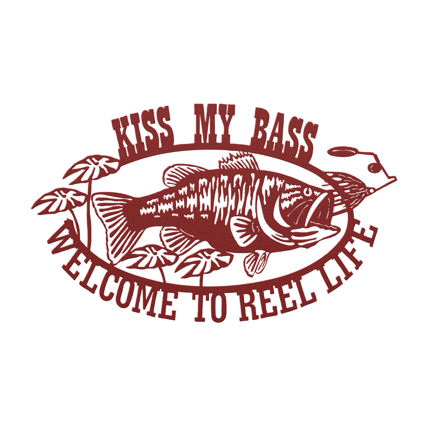 Kiss My Bass Fishing Sign - Humorous Metal Wall Art for Anglers - Laser Cut Sign