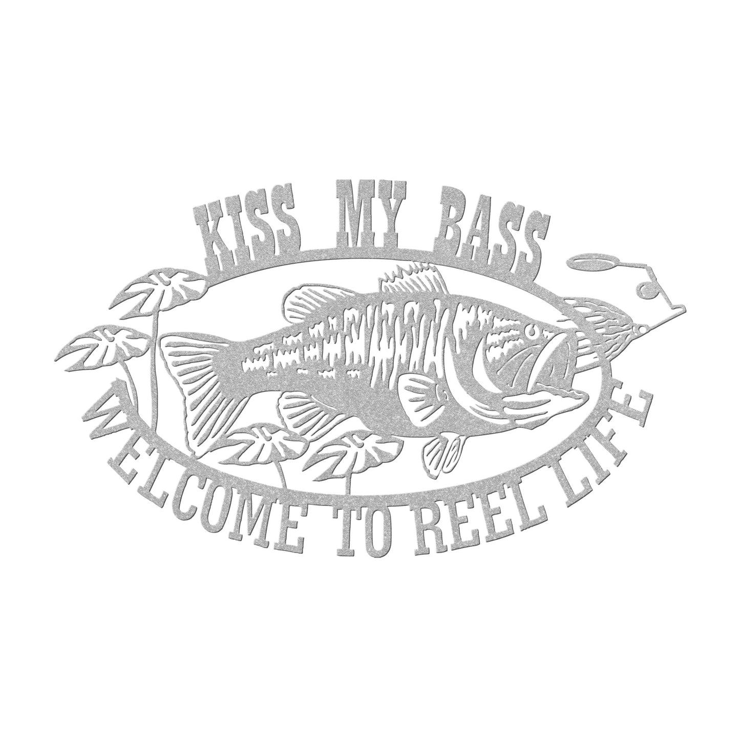 Kiss My Bass Fishing Sign - Humorous Metal Wall Art for Anglers - Laser Cut Sign