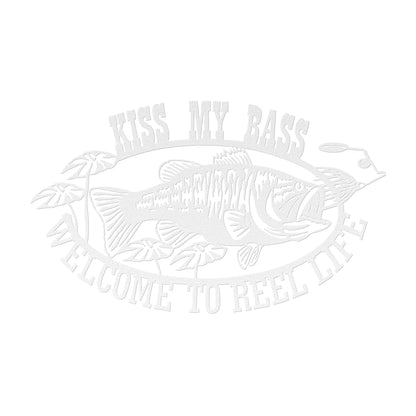 Kiss My Bass Fishing Sign - Humorous Metal Wall Art for Anglers - Laser Cut Sign