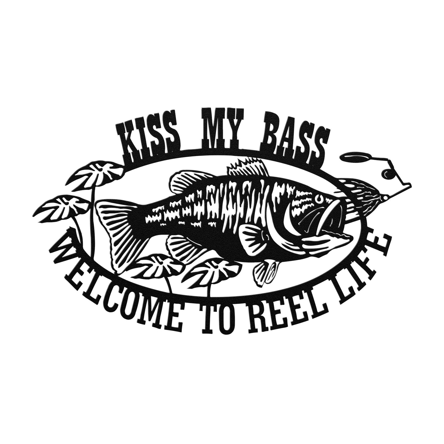 Kiss My Bass Funny Fishing Sign | Metal Art Wall Decor