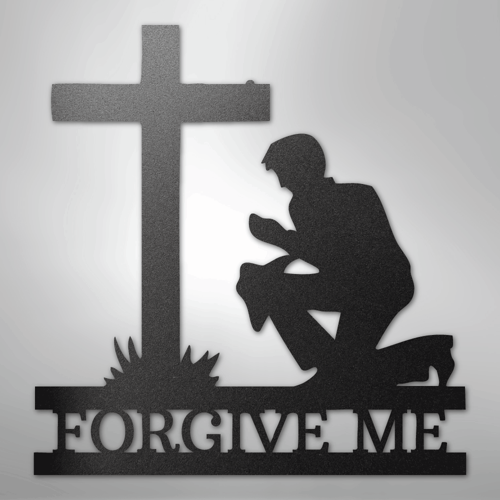 Kneeling Man at Cross Monogram - Steel Sign – Beamish Metal Works