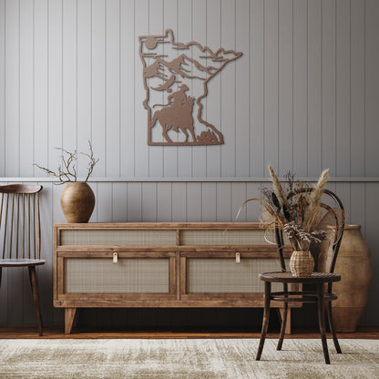 Minnesota Cowboy on Horse Metal Art: Embrace the Wild West in Your Home Decor