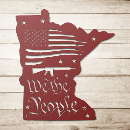 Minnesota Patriotism: Tattered Flag and 'We the People' Metal Art