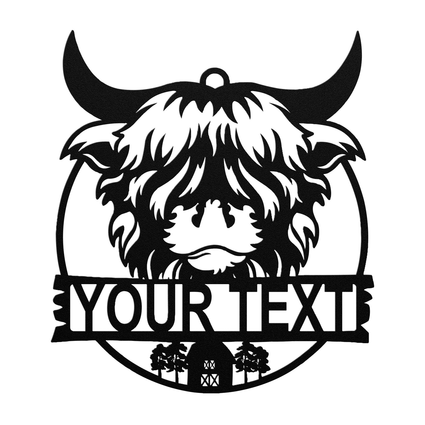 Personalized Custom Text Highland Cow Metal Art | Rustic Wall Decor