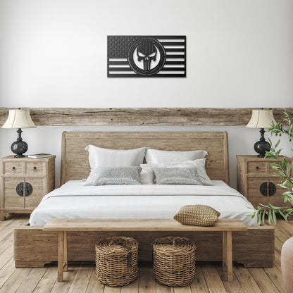 US Marines with this Punisher Skull Themed American Flag - Made in USA - Military Decor