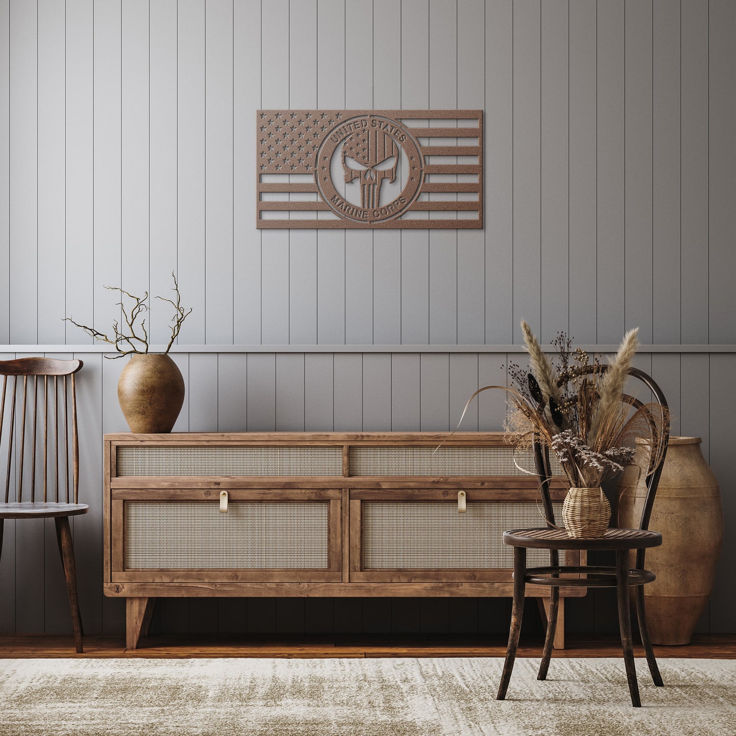 US Marines with this Punisher Skull Themed American Flag - Made in USA - Military Decor
